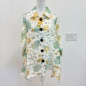 NWT Mirror Image Linen Sheer Leaf Pattern Spring Lightweight Jacket Size Large